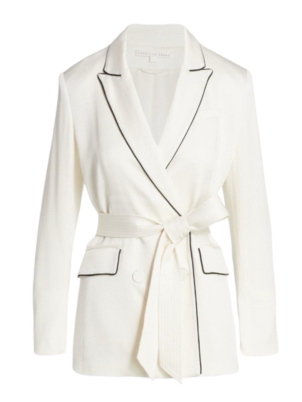$695 VERONICA BEARD "Eiza" Belted Satin Blazer Jacket Sz 8 Ivory